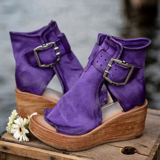 Women's Wedge Sandals | Peep Toe, Buckled Ankle Shaft