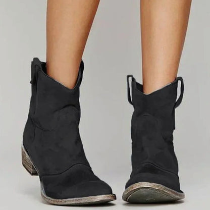 Peggy | Women's Vintage Western Suede Slip-On Ankle Boots