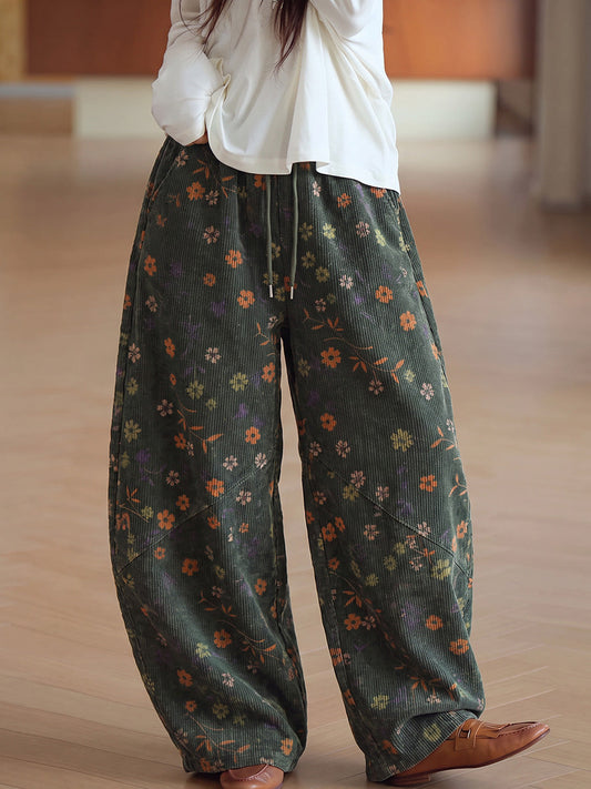 Women's Wide-Leg Trousers | Vintage Floral & Drawstring Waist