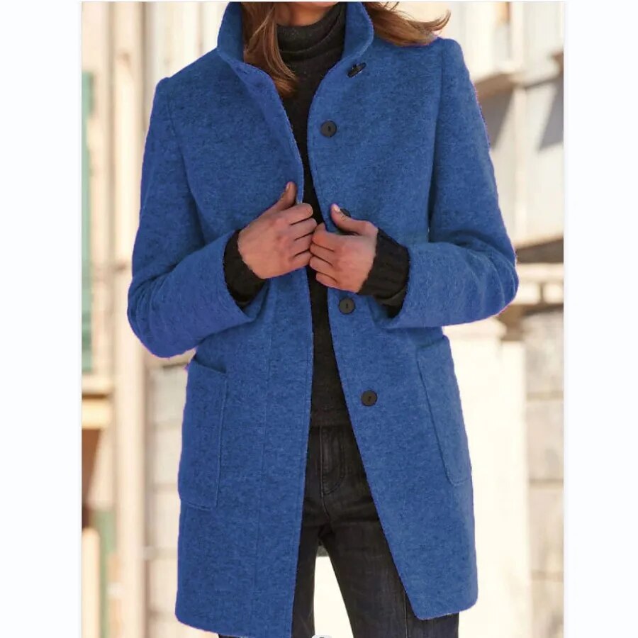 Women's Winter Coat | Button Front & High Collar 2