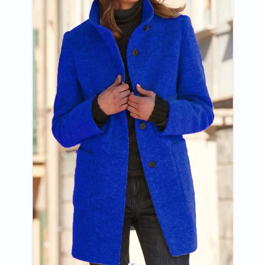 Women's Winter Coat | Button Front & High Collar 3