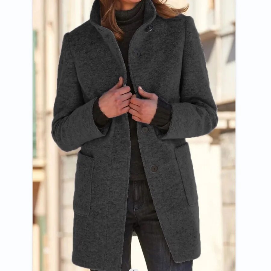 Women's Winter Coat | Button Front & High Collar 4