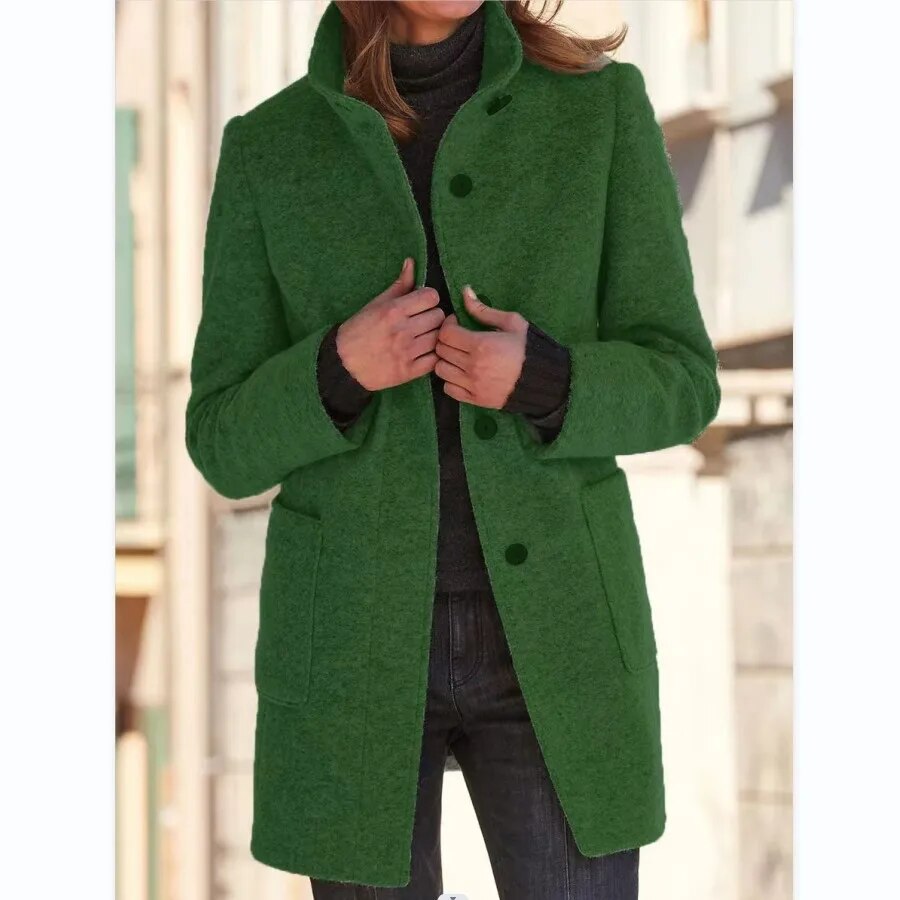 Women's Winter Coat | Button Front & High Collar 5