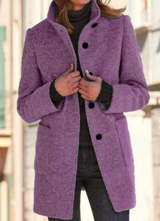 Women's Winter Coat | Button Front & High Collar 6