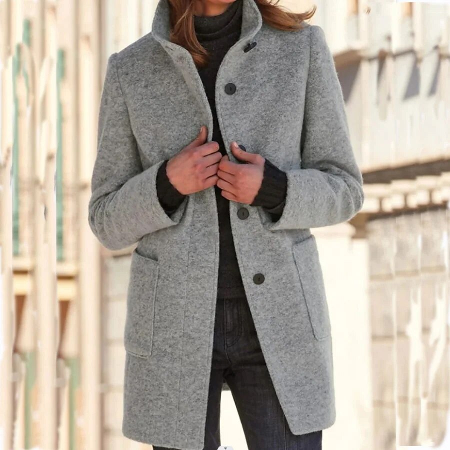 Women's Winter Coat | Button Front & High Collar 1
