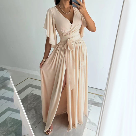 Women's Wrap Maxi Dress | Elegant Flutter Sleeve