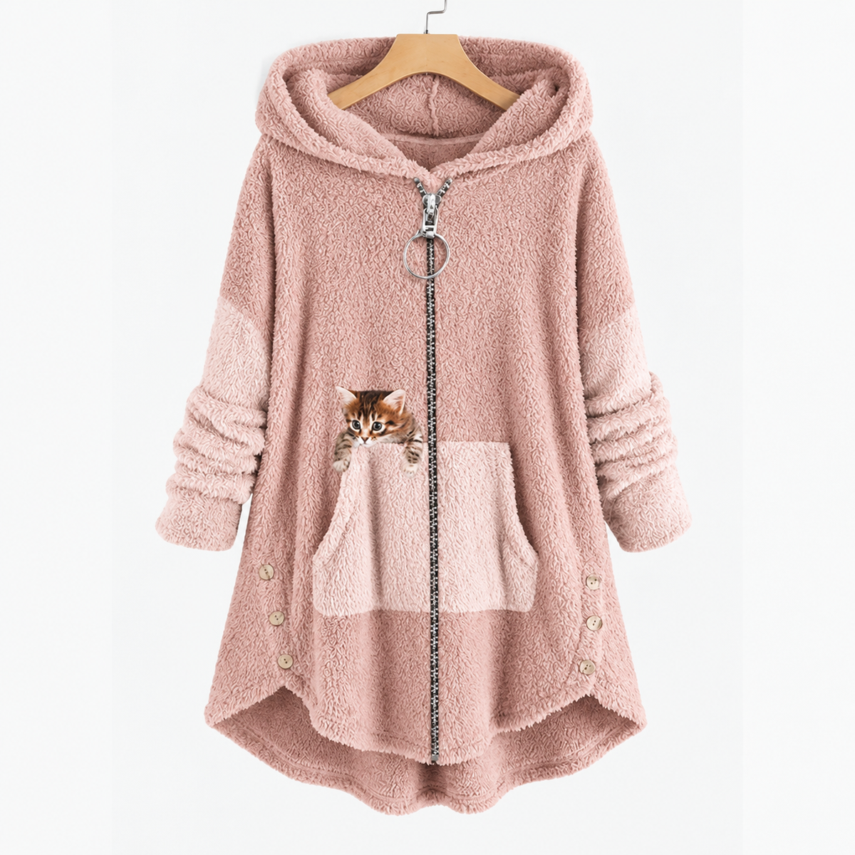 Women's Zip Hoodie | Cat Embroidery & Relaxed Fit 4