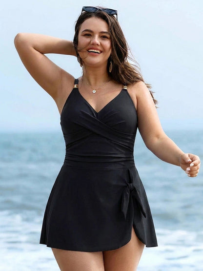 Womens One Piece Swimsuit Tummy Control Bathing Suit Criss Cross Front Swim Dress Beach Skirt 0