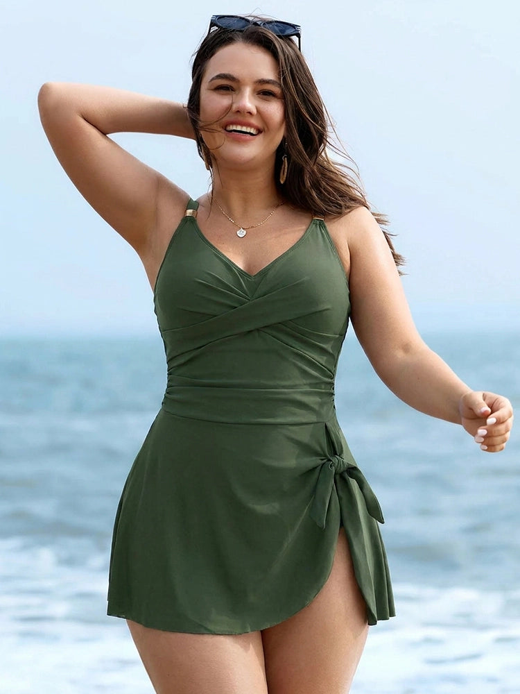 Womens One Piece Swimsuit Tummy Control Bathing Suit Criss Cross Front Swim Dress Beach Skirt 1