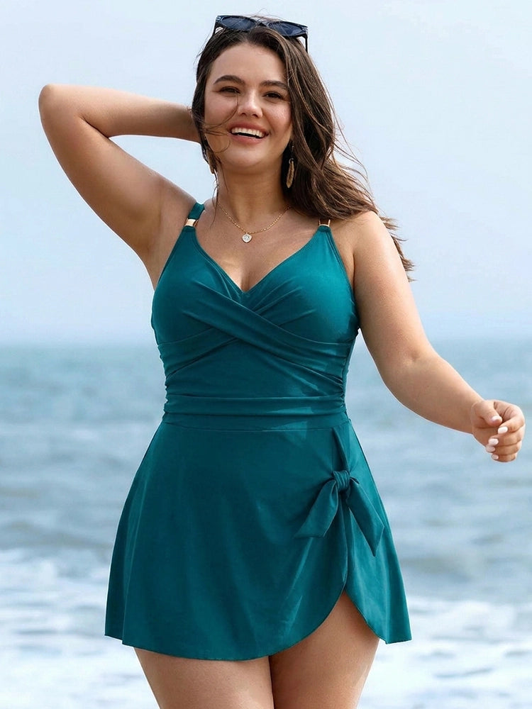 Womens One Piece Swimsuit Tummy Control Bathing Suit Criss Cross Front Swim Dress Beach Skirt 10
