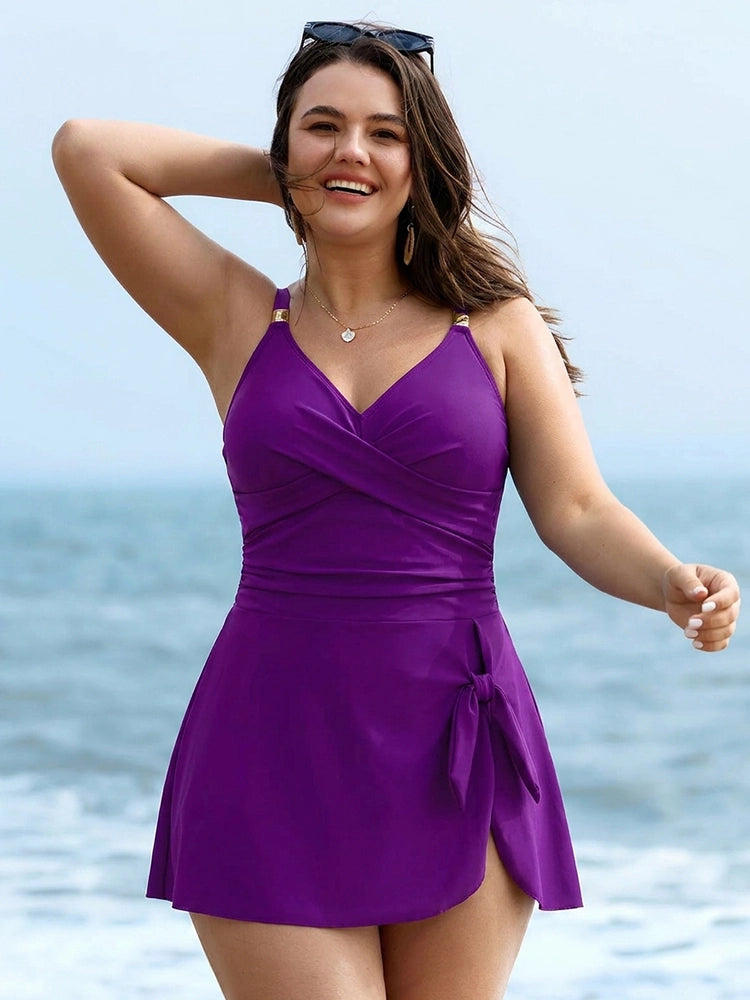 Womens One Piece Swimsuit Tummy Control Bathing Suit Criss Cross Front Swim Dress Beach Skirt 4