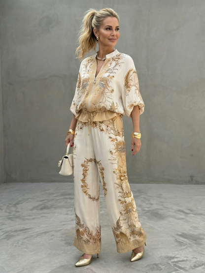 Zerelle | Printed Zip-Up Two-Piece Set 0