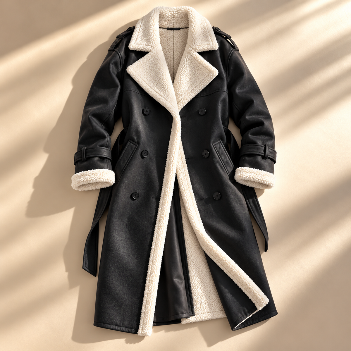 Women's Sherpa Trench Coat | Shearling Lapel & Belted Fit 7