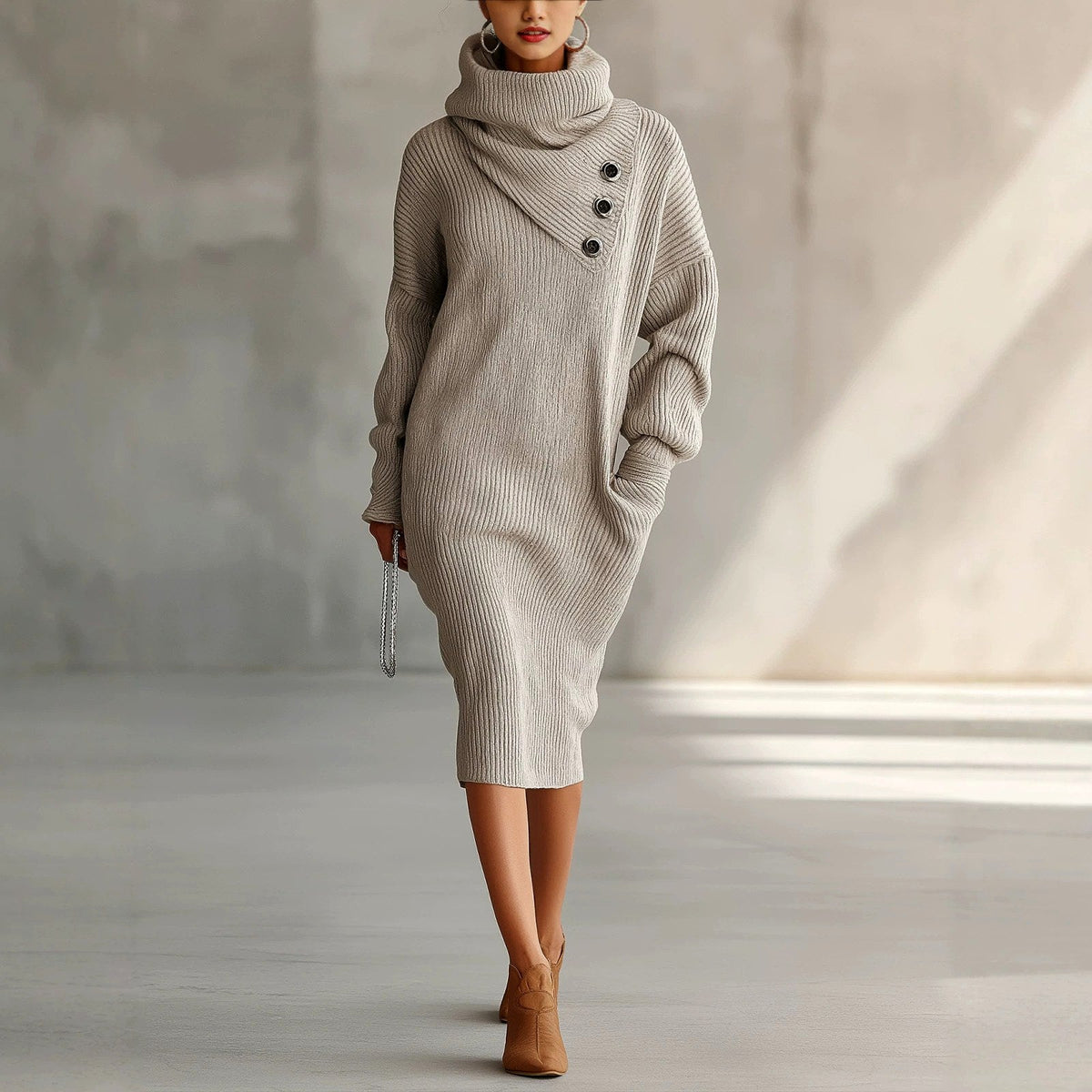 Arianwen - Women's Ribbed Turtleneck Sweater Dress 1