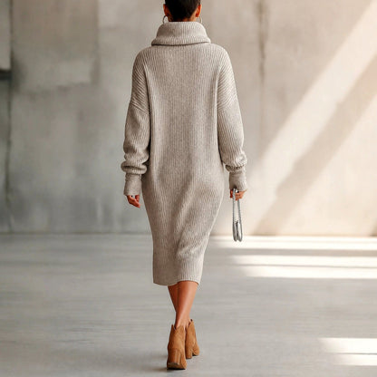 Arianwen - Women's Ribbed Turtleneck Sweater Dress 3