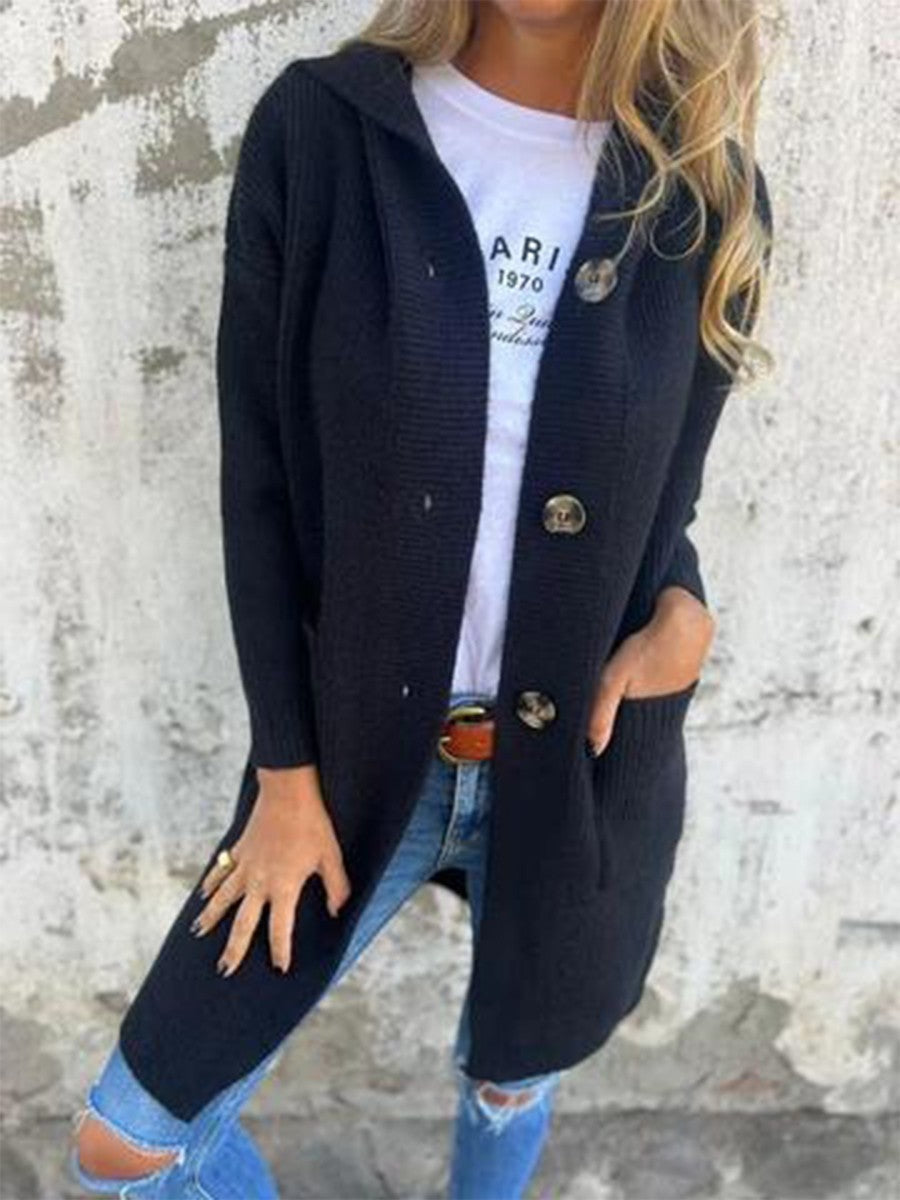 Women's Long Hooded Cardigan | Button-Front Comfort