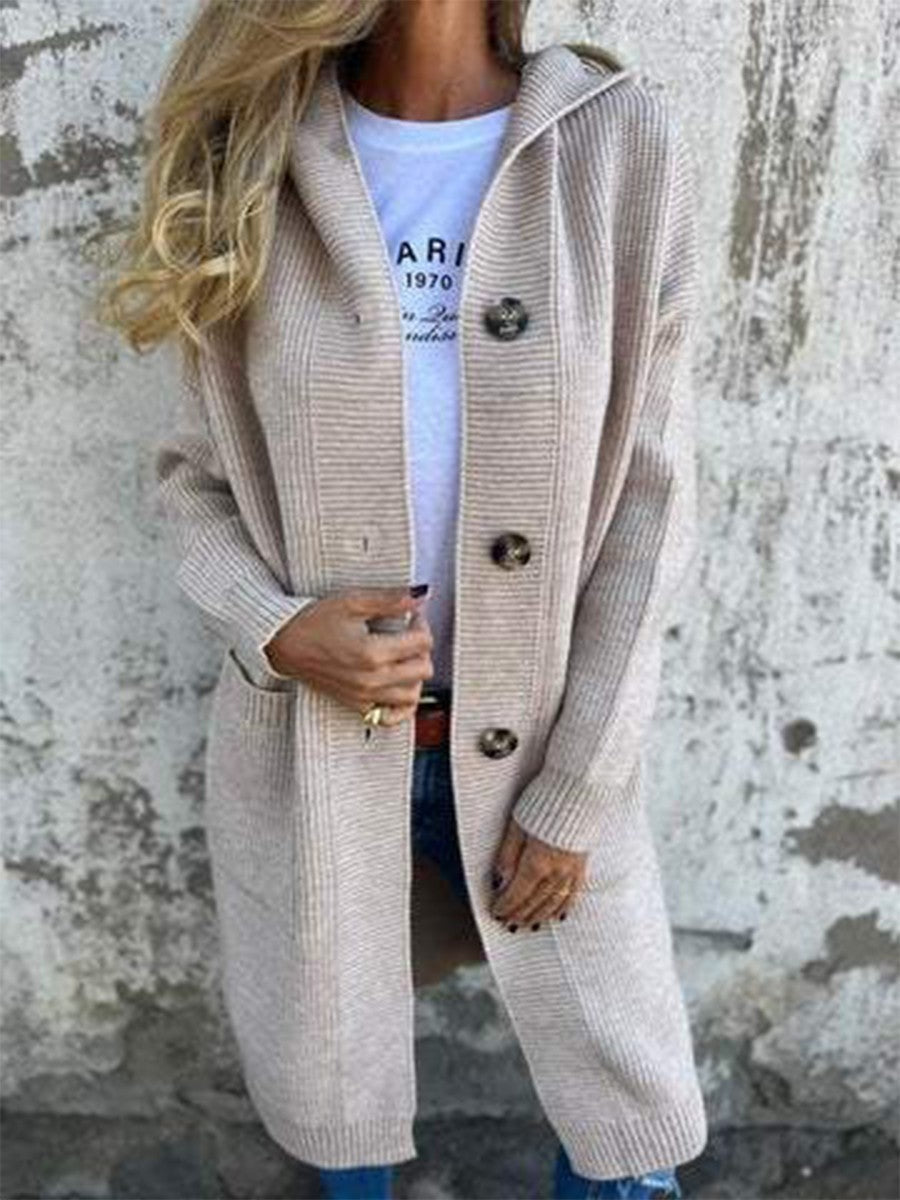 Women's Long Hooded Cardigan | Button-Front Comfort
