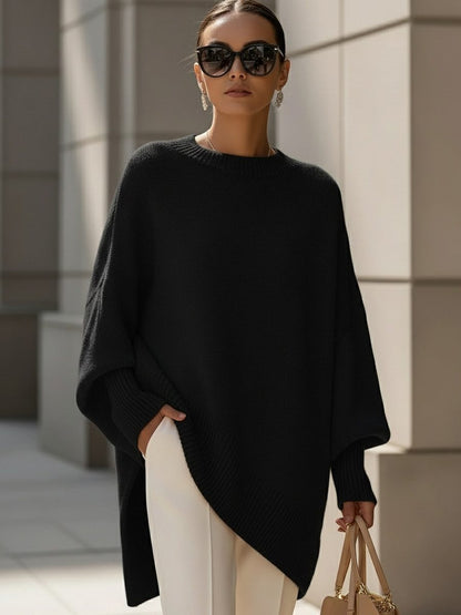 Oversized knit poncho jumper with batwing sleeves