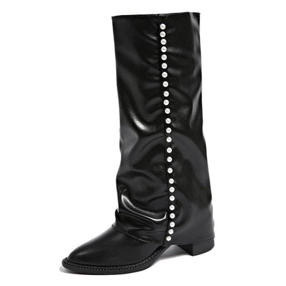 Bella - Women's Pearl-Studded Knee-High Boots