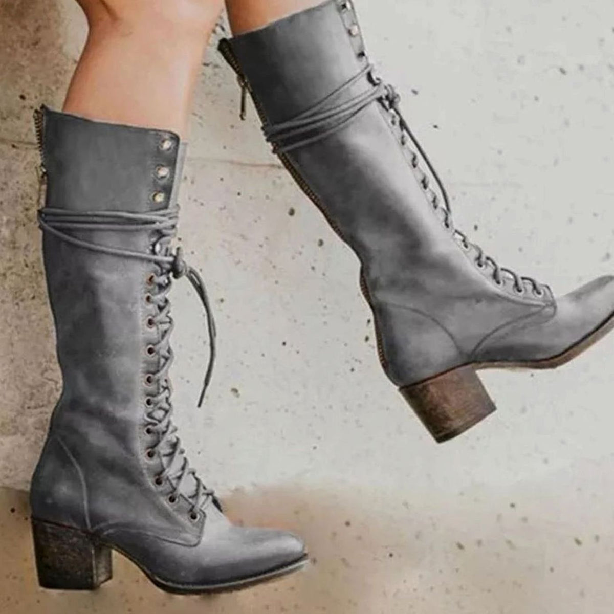 Betsy | Women's Lace-Up Block Heel Knee-High Boots