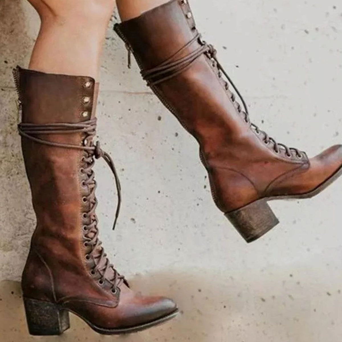 Betsy | Women's Lace-Up Block Heel Knee-High Boots