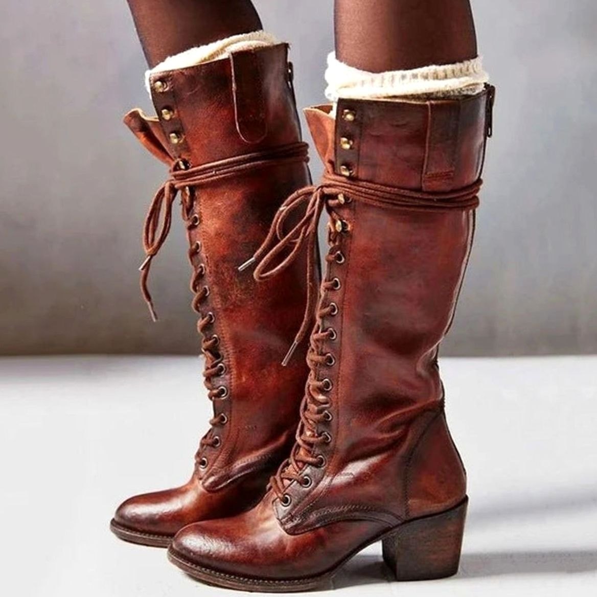 Betsy | Women's Lace-Up Block Heel Knee-High Boots