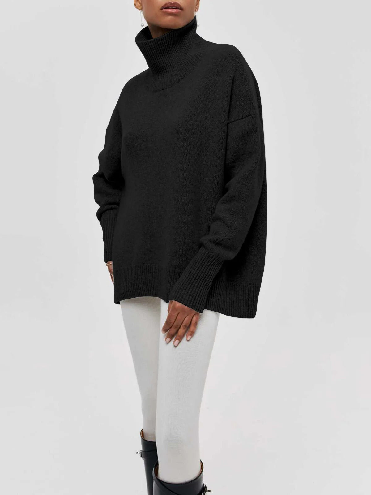 Women's Oversized Turtleneck Sweater | Relaxed Fit & Ribbed Knit