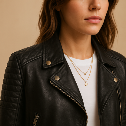 Women’s black fitted jacket with tailored silhouette and zipper closure, ideal for casual or elegant outfits in any season.