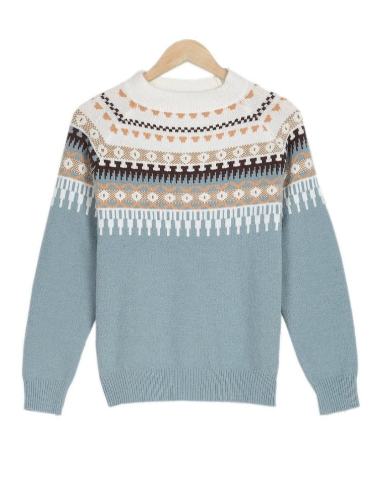 Alberte | Women's Fair Isle Yoke Sweater with Crew Neck