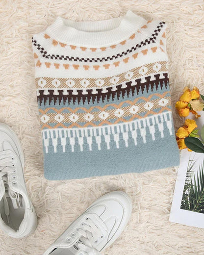 Alberte | Women's Fair Isle Yoke Sweater with Crew Neck