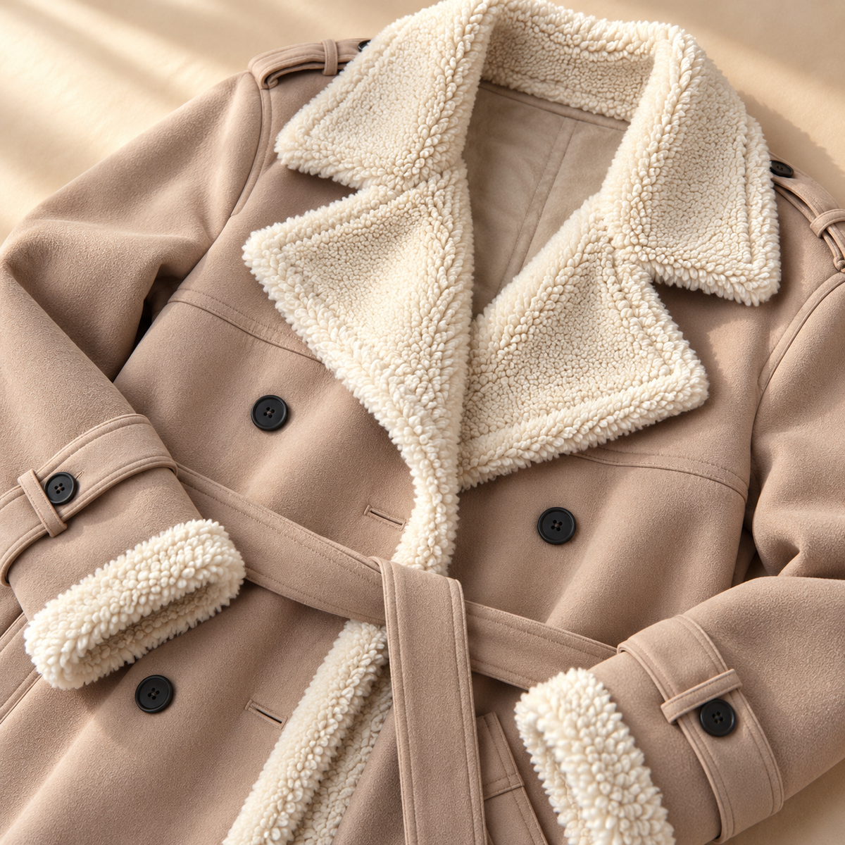 Women's Sherpa Trench Coat | Shearling Lapel & Belted Fit 6