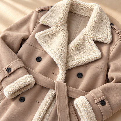 Women's Sherpa Trench Coat | Shearling Lapel & Belted Fit 6