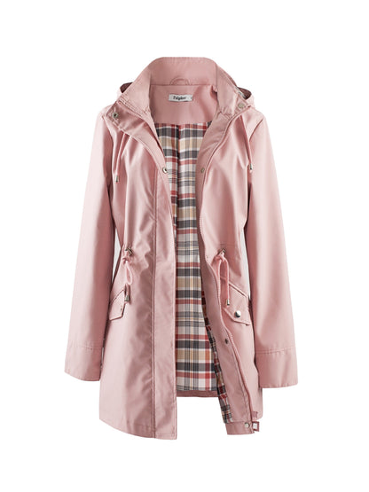 Hooded anorak parka with drawstring waist and zip front