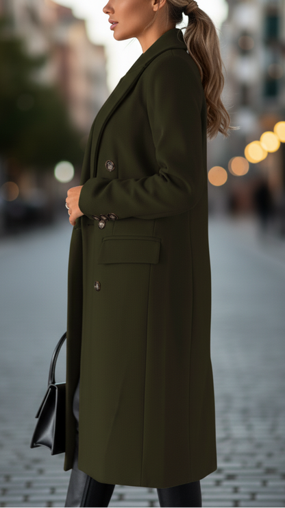 Camille - Women's Double-Breasted Tailored Coat with Lapel Collar
