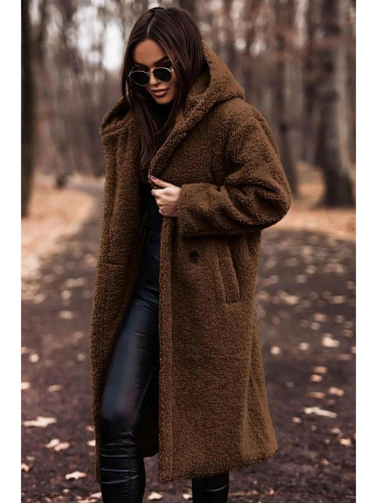 Beige Carol winter cozy coat by Lumina Wear, featuring a warm, stylish design with a high collar and plush fabric.