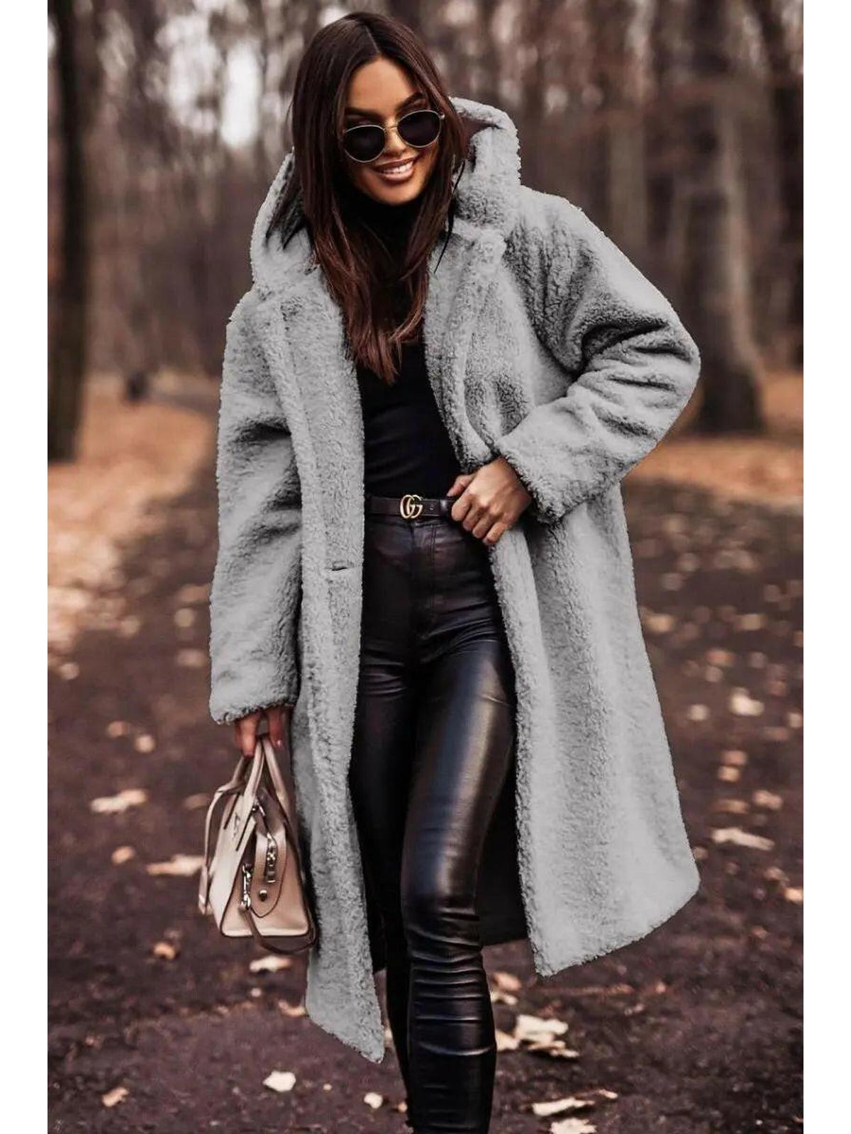 Beige Carol winter cozy coat by Lumina Wear, showcasing its warm, plush fabric and stylish design for cold weather.