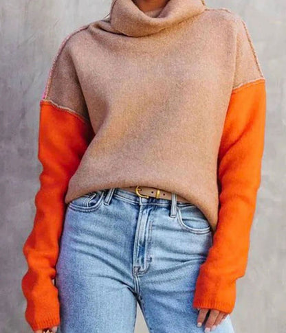 Cassandra - Women's Turtleneck Color-Block Knit Sweater