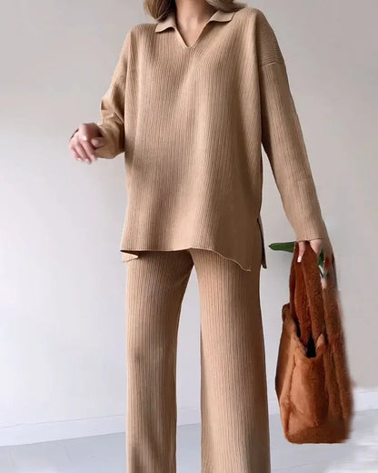 Women's Knit Two-Piece Set | V-Neck & Relaxed Fit 6