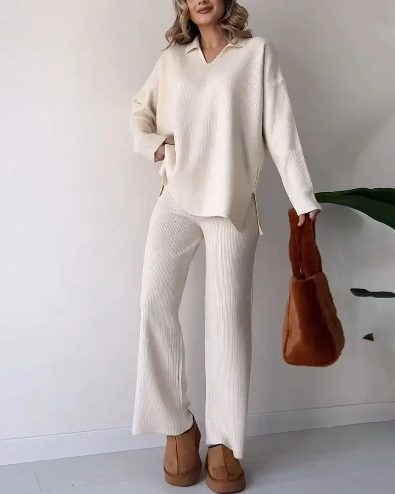 Women's Knit Two-Piece Set | V-Neck & Relaxed Fit 8