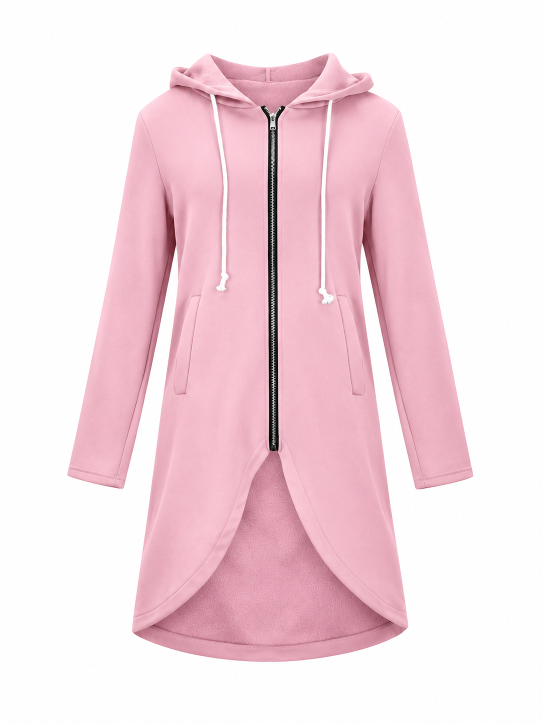 Celeste - Women's Drawstring-Hood Curved-Hem Longline Jacket