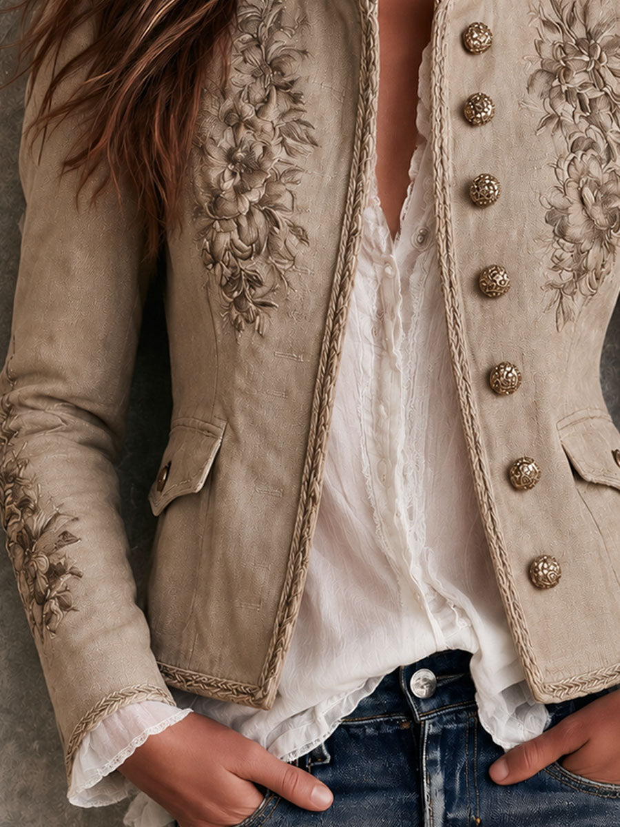 Celeste - Women's Embroidered Stand Collar Jacket
