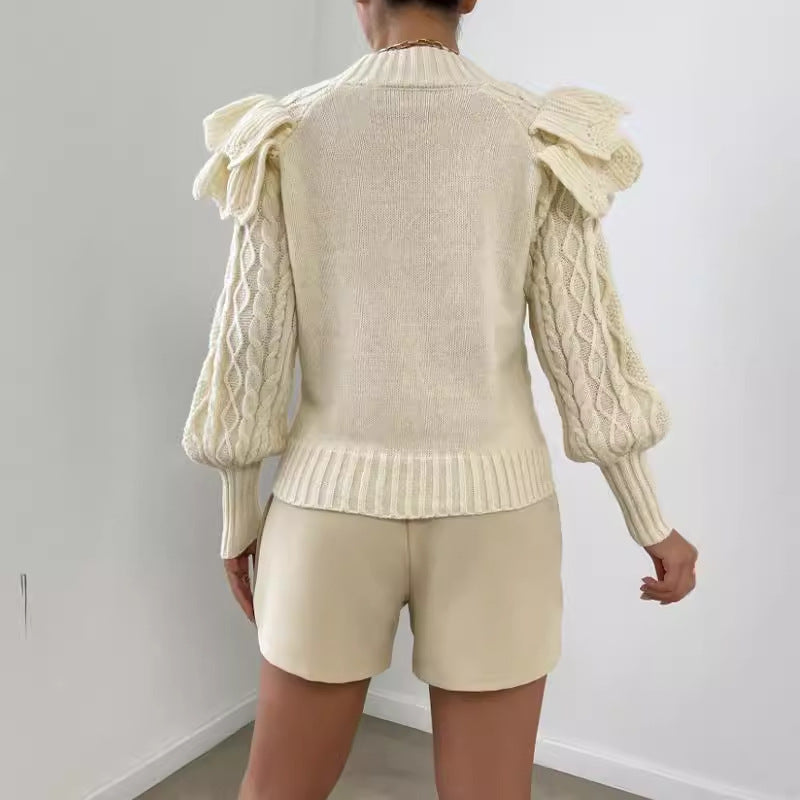 Women's Ruffle Knit Jumper | Cable Knit & Long Sleeve