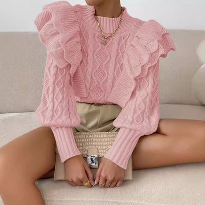 Women's Ruffle Knit Jumper | Cable Knit & Long Sleeve