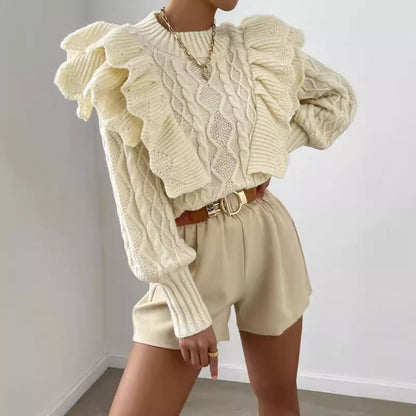 Women's Ruffle Knit Jumper | Cable Knit & Long Sleeve