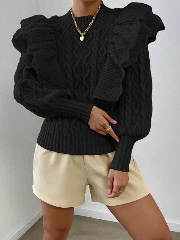 Women's Ruffle Knit Jumper | Cable Knit & Long Sleeve