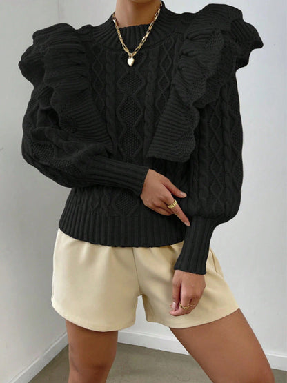 Women's Ruffle Knit Jumper | Cable Knit & Long Sleeve