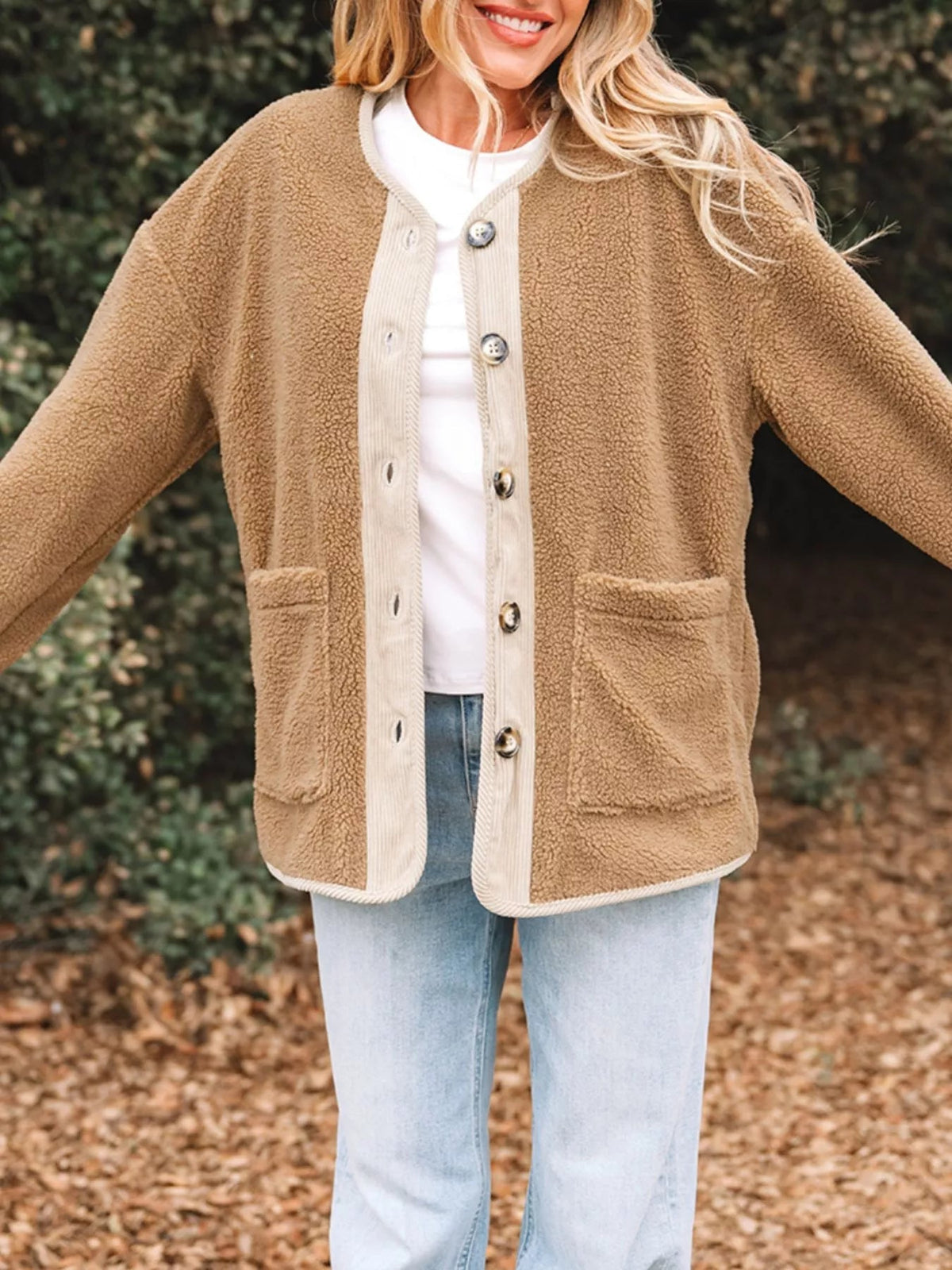 Women's Sherpa Jacket | Button-Down & Relaxed Fit