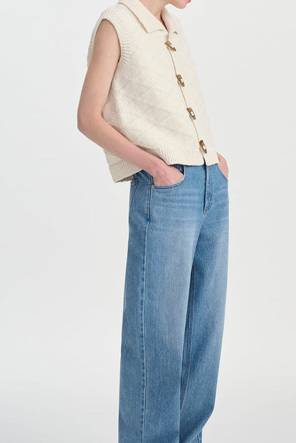 Women's Knit Top | Button Front & High Neck