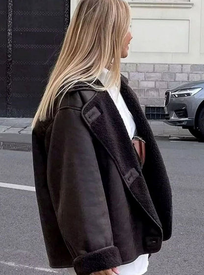 Coral | Women's Oversized Shearling-Lined Double-Breasted Jacket
