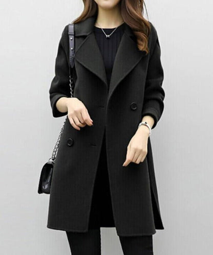 Cordelia - Women's Double-Breasted Coat with Oversized Notch Lapels